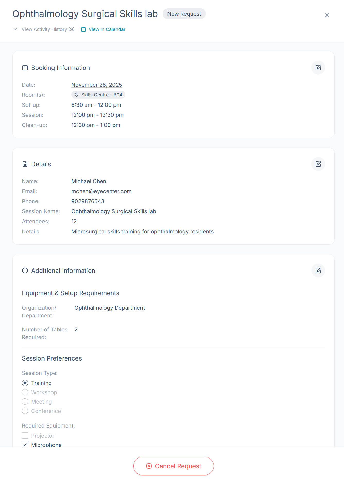 The request details panel